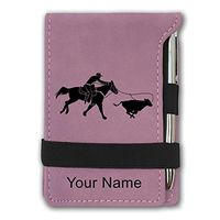 Mini Notepad, Cowgirl Roping a Calf, Personalized Engraving Included (Pink)