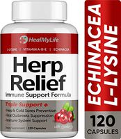 Herp Relief Treatment - Clear Skin Fast of Herpes, Cold Sores and Shingles - Advanced Immune Support Formula - with L-Lysine, Echinacea, Vitamins A/B1/B2/E - 120 Vegan Capsules