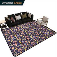 Bigdatastore Cartoon Geometric Door Mats Area Rug, Carnival Pattern with Circus Carts Doodle Style Castles and Houses Illustration, Fashionable High Class Living Bedroom Rugs(4'x 6')
