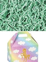 Unicorn Design Gable Gift Box with Choice of Crinkle Paper Shred Color 8.5"x4.75"x5.5" with Handle (Mint Green Shred)
