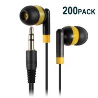 Keewonda Earphones Bulk Earbuds Headphones - 200 Pack Ear Buds Kids Bulk Headphones Wholesale Disposable Earbuds for School Classroom Students (Black/Yellow)