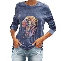 HNTDG Women Casual Printed Long Sleeve Crewneck Pullover Sweatshirt Tops Blouse Blue