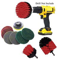 VacFit 10 Piece Power Scrubbing Brush Drill Attachment for Cleaning Showers, Tubs, Bathrooms, Tile, Grout, Carpet, Tires (Red)
