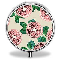 Pomegranate Pill Case, Round Stainless Drug Organizer Container Medicine Cover for Pocket Daily&Weekly