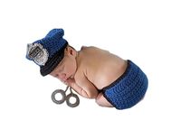 Pinbo Newborn Baby Photo Prop Crochet Police Policeman Hat Diaper Handcuffs