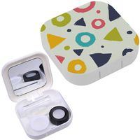 Portable Contact Lens Case Box Travel Kit Mirror + Bottle + Tweezers Container Holder [ Simple Triangles Polka ]