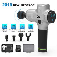 J&V Tech LED Display Portable Massage Gun, Personal Handheld Massager, Deep Muscle Relaxation Massager, Rechargeable Cordless Massager with Four Heads (Silver)