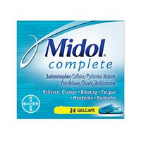 Midol Complete, Menstrual Period Symptoms Relief Including Premenstrual Cramps, Pain, Headache, and Bloating, Gelcaps, 24 Count, Packaging May Vary