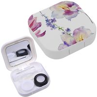 Portable Contact Lens Case Box Travel Kit Mirror + Bottle + Tweezers Container Holder [ Watercolour Flowers ]