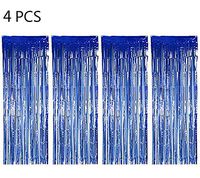GLE2016 4 Pack Foil Curtains Metallic Fringe Curtains Shimmer Curtain for Birthday Wedding Party Christmas Decorations (Blue)