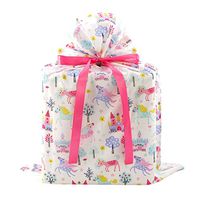 Unicorns and Castles Reusable Fabric Gift Bag for Birthday, Child's Celebration, or Baby Shower (Large 20 Inches Wide by 27 Inches High)