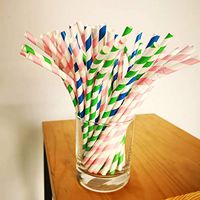 SYNUO 100Pcs Biodegradable Paper Stripe Flexible Straws for All Party Decorations Such As Juice, Shake, Smoothness and Birthday Party Weddings. (Multicolored)