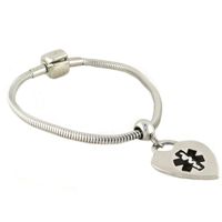 Women's Medical Alert ID Bracelet - Custom Engraving Included, PAN-Dorra Type, Stainless Steel - Heart, Black Size 8.5