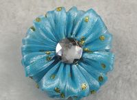 20pcs Organza Circular Flower Rhinestones Appliques Craft DIY (Pick Color) (Blue)