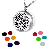 HOUSWEETY Aromatherapy Essential Oil Diffuser Necklace-Stainless Steel Tree of Life Locket Pendant,11 Refill Pads (Non-Engraving)