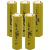 5x Exell AA 1.2V 1000mAh NiCD Flat Top Rechargeable Batteries for high power static applications (Telecoms, UPS and Smart grid), electric mopeds, meters, radios, RC devices, electric tools