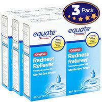 Equate Redness Reliever Sterile Eye Drops 0.5oz Dropper Bottle 3 Pack. Lubricant Gives Long Lasting Relief for Burning, Itching, & Dryness Fast! Cures Red Eyes with Active Ingredient Tetrahydrozoline.