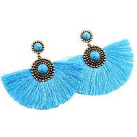 Tanwpn New Fashion Turquoise Geometric Long Tassel Pendant Earrings For Ladies Girls Jewelry Gift (Multicolor)