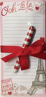 "Ooh La La" Lady Jane Magnetic Notepad w/ Red/White-Striped Mini Gel Pen