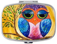 Cartoon owl Custom Silver Stylish, Slim Design Pill Box Holder，Rectangle Medicine Vitamin Organizer Pill case