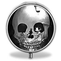 OJanus Round Medicine Case Girl Skull Medicine Holder Organizer for Purse Compact 2 Compartments