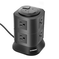 Power Strip Surge Protector 8 Multi Outlets with Overload Protection 3 Prong Plug Multiple Vertical Tower Charging Station with Copper Extension Cord for Home& Office & Workshop-Safemore-Black