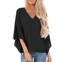 ✔ Hypothesis_X ☎ Women V Neck Solid Long Sleeve Swing Tunic Tops Shirts Sexy T-Shirt Blouse Tops Black