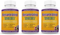Resveratrol 1200 Contains Green Tea Acai Grape Seed Extract and Other Antioxidants for Anti-Aging and Cardiovascular Health 60 Capsules Per Bottle 3 Bottles