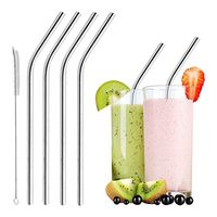 Reusable Smoothie Straws Stainless Steel - WIDE for Thick Drinks & Shakes | Eco-friendly, Metal Drinking Straws | Dishwasher-safe | Pack of 4 | Free Cleaning Brush (Extra Wide and Angled)