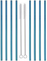 Reusable Stainless Steel Straight Straws-WEEGCN 2-SET 60MM Aperture Drinking Metal Straws,Ultra Long Wide Safe Straws for Smoothies, Milkshakes Cleaning Brushes Storage Pouch (Blue1)