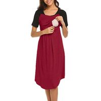 LEXUPA Women's Maternity Dress Nursing Nightgown Breastfeeding Nightshirt Sleepwear Red