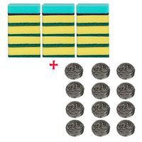 Miao Jie Dish Scourers Scrubbers Set-15 Count Heavy Duty Scrub Sponges Plus 12 Count Stainless Steel Scourers-Cleaning Sponges and Pot Scourers Wool Scrubbers Set for Kitchen and Bathroom Cleaning