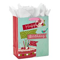 Hallmark 13" Large Birthday Gift Bag with Tissue Paper (Birthday Cake Flag, Pink and Blue)
