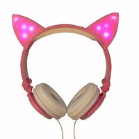 Amaping Foldable Cat Ear LED Music Lights 3.5mm Wired Headphone Earphone Headset Gaming Headsets Earphone with LED Flash Light for iPhone 6S,Anroid Mobile Phone (Pink)