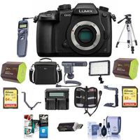 Panasonic Lumix DC-GH5 Mirrorless Camera Body, Black - Bundle with 64/32GB SDHC U3 Card, 2X Spare Battery, Camera Case, Tripod, Remote Shuter Release, Video Light, Shotgun Mic, Software Pack and More