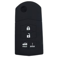 Ezzy Auto Black 4 Buttons Silicone Rubber Key Fob Case Key Cover Key Jacket Skin Protector fit for Mazda 3 5 6 Mazda CX-7