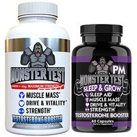 Angry Supplements Test Booster for Men (2 Pack), Monster Test (120 Tablets), Monster PM (60 Capsules) Sleep Aid, Builds Muscle Mass, Both Boost Energy & Drive, All Natural