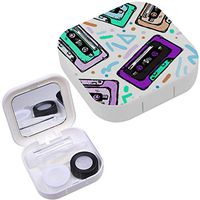 Portable Contact Lens Case Box Travel Kit Mirror + Bottle + Tweezers Container Holder [ Pop Audio Cassette Tape ]