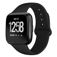 Kmasic Sport Band Compatible with Fitbit Versa/Fitbit Versa 2/Fitbit Versa Lite Edition, Soft Silicone Strap Replacement Wristband Versa Smart Fitness Watch, Large, Black with Black Buckle
