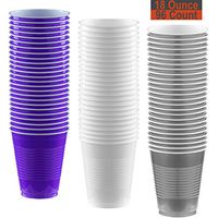 18 oz Party Cups, 96 Count - Purple, White, Silver - 32 Each Color