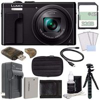 Panasonic Lumix DMC-ZS60 Digital Camera (Black) + 32GB + Rechargable Li-Ion Battery + Small Carrying Case + Charger + HDMI Cable + Card Reader + Small Tripod Bundle