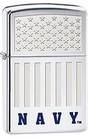 Engraved American Flag with NAVY Logo Polished Chrome Zippo Lighter