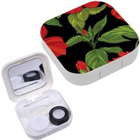 Portable Contact Lens Case Box Travel Kit Mirror + Bottle + Tweezers Container Holder [ Tropical Plants ]