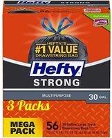 Hefty Strong Multipurpose Large Trash Bags, 30 Gallon, 56 Count (Pack of 3)