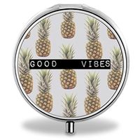 IMLONE Pill Organizer, Customized Pineapple Good Vibes Pill Boxes with 3 Components for Purse