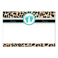 30 Blank Thank You Cards Notes Teal Baby Shower Leopard Unisex Footprints + 30 White Envelopes