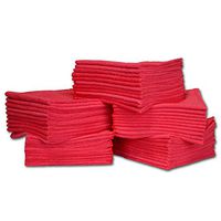 16" x 16" Economy All Purpose Microfiber Towels - 50 Pack | Large | No Fraying | High Density Microfiber | Chemical Free Cleaner | Long-Lasting (Red)