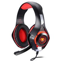 Game Headset, TURN RAISE 3.5mm Stereo Gaming LED Lighting Over-Ear Headphone with Mic for Playstation 4 PS4 PC Computer Gamer - Support Noise Cancelling & Volume Control(Red in Black)