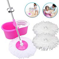 Floor Mop 360° Bucket Spin Mop Vacuuming Easy To Clean And Dehydrate With 2 Spare Heads YAYADU (Color : Pink)