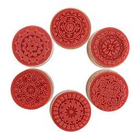 DECORA 6 Pieces Floral Pattern Round Wooden Rubber Stamp for Scrapbooking